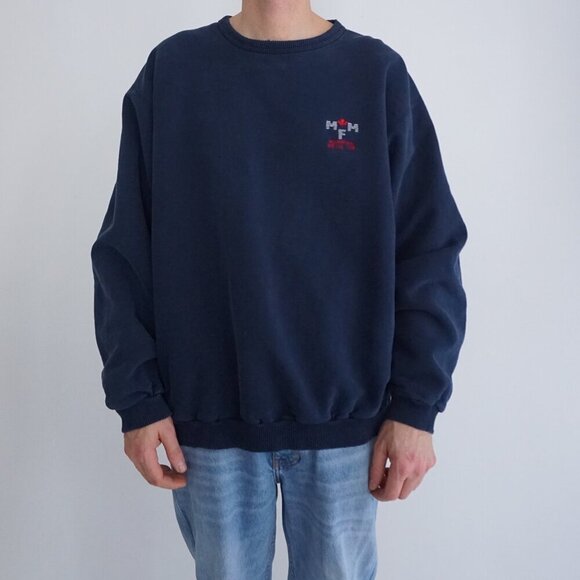Vintage '90S Non-Fiction Navy Heavyweight 100% Cotton Crewneck Sweater XL - Picture 1 of 10